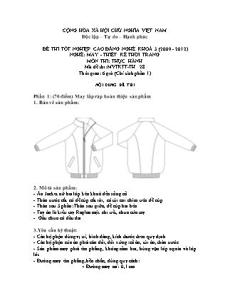 Đề thi tốt nghiệp cao đẳng nghề khóa 3(2009-2012) môn Thực hành nghề May-Thiết kế thời trang - Mã đề: TH 28