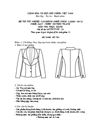 Đề thi tốt nghiệp cao đẳng nghề khóa 3(2009-2012) môn Thực hành nghề May-Thiết kế thời trang - Mã đề: TH 39
