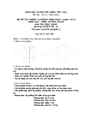 Đề thi tốt nghiệp cao đẳng nghề khóa 3(2009-2012) môn Thực hành nghề May-Thiết kế thời trang - Mã đề: TH 26