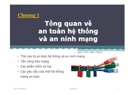 Giáo án An toàn mạng - Chương 1: Tổng quan về an toàn hệ thống và an ninh mạng - Phần 1: Khái niệm về an toàn hệ