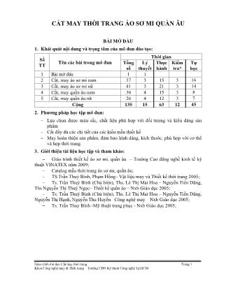 Giáo trình mô đun Cắt may thời trang - Cắt may thời trang áo sơ mi quần âu