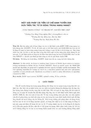 Một giải pháp cải tiến cơ chế định tuyến DSR dựa trên tác tử di động trong mạng MANET