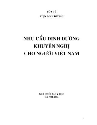 Nhu cầu dinh dưỡng khuyến nghị cho người Việt Nam