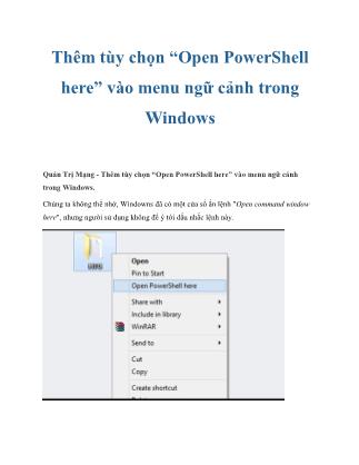 Tài liệu Quản Trị Mạng - Thêm tùy chọn “Open PowerShell here” vào menu ngữ cảnh trong Windows