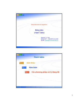 Bài giảng Cấu trúc dữ liệu và giải thuật: Bảng băm (Hash Table) - Nguyễn Tri Tuấn