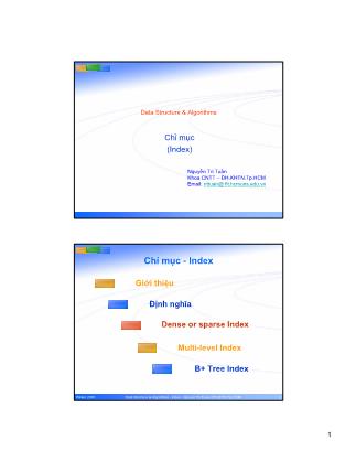 Bài giảng Cấu trúc dữ liệu và giải thuật: Chỉ mục (Index) - Nguyễn Tri Tuấn