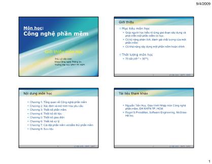 Bài giảng Công nghệ phần mềm - Chương 1: Tổng quan về Công nghệ phần mềm - ThS. Lê Văn Vinh