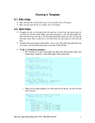 Bài giảng môn Lập trình hướng đối tượng - Chương 4: Template