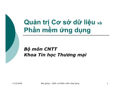 Bài giảng Quản trị CSDL và Phần mềm ứng dụng - Chương II: Thiết kế CSDL quan hệ