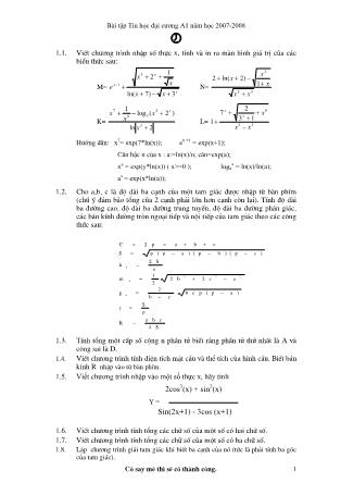 Bài tập Tin học đại cương A1 năm học 2007-2008