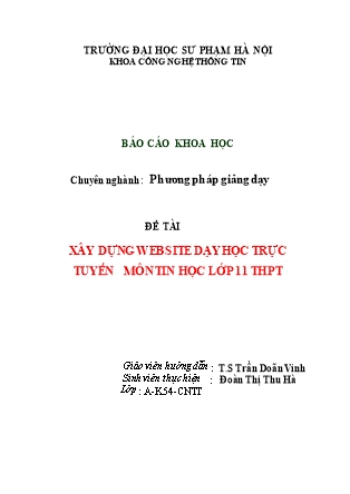 Báo cáo khoa học Xây dựng website dạy học trực tuyến môn tin học lớp 11 THPT