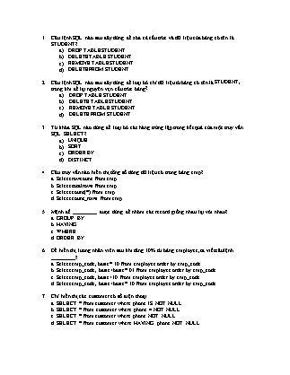 Câu hỏi ôn tập SQL