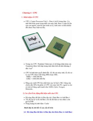 Giáo trình môn Tin học đại cương - Chương 4: CPU