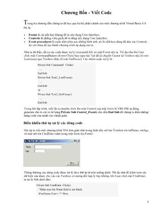 Giáo trình Visual Basic 6.0 - Chương Bốn: Viết Code