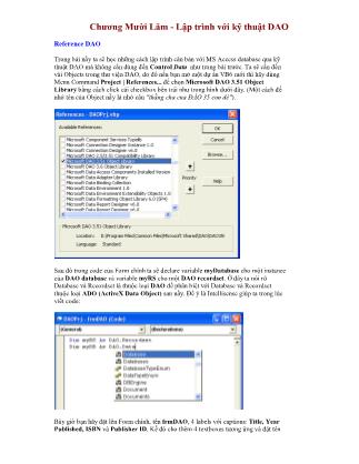 Giáo trình Visual Basic 6.0 - Chương Mười Lăm: Lập trình với kỹ thuật DAO