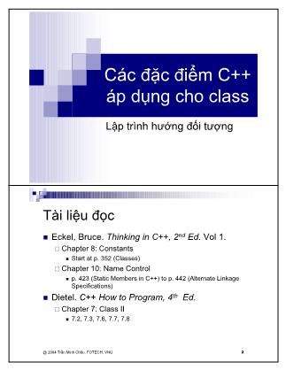 Lập trình hướng đối tượng: Các đặc điểm C++ áp dụng cho class