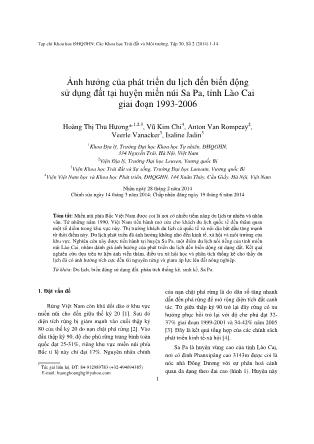 Ảnh hưởng của phát triển du lịch đến biến động sử dụng đất tại huyện miền núi Sa Pa, tỉnh Lào Cai giai đoạn 1993-2006