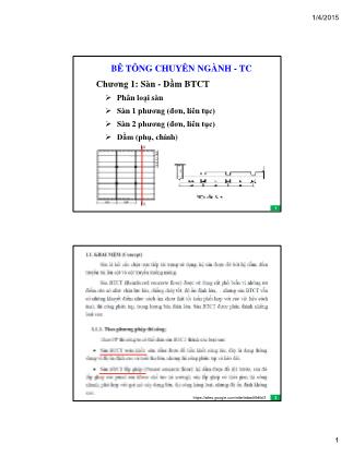 Bài giảng Bê tông chuyên ngành - Chương 1: Sàn-Dầm bê tông cốt thép (Phần 1)