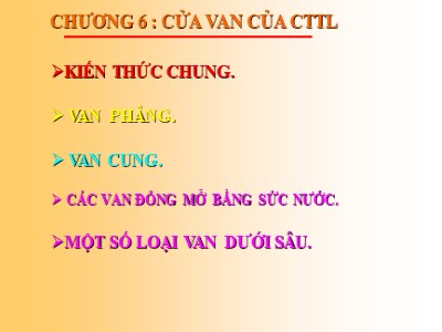 Bài giảng Công trình trên hệ thống thủy lợi - Chương 6: Cửa van của CTTL - TS. Nguyễn Chiến