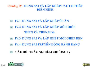 Bài giảng Dung sai & Kỹ thuật đo - Chương IV: Dung sai và lắp ghép các chi tiết điển hình