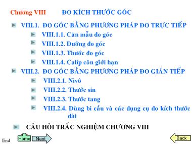 Bài giảng Dung sai & Kỹ thuật đo - Chương VIII: Đo kích thước góc