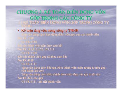 Bài giảng Kế toán công ty - Chương III: Kế toán biến động vốn góp trong các công ty