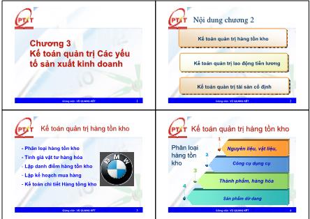 Bài giảng Kế toán quản trị - Chương 3: Kế toán quản trị các yếu tố sản xuất kinh doanh - ThS. Vũ Quang Kết