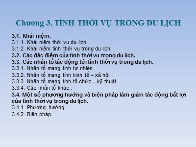 Bài giảng Kinh tế du lịch - Chương 3: Tính thời vụ trong du lịch