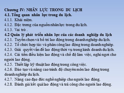 Bài giảng Kinh tế du lịch - Chương 4: Nhân lực trong du lịch