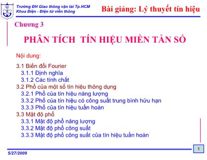 Bài giảng Lý thuyết tín hiệu - Chương 3: Phân tích tín hiệu miền tần số