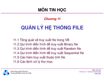 Bài giảng môn Tin học đại cương - Chương 11: Quản lý hệ thống file