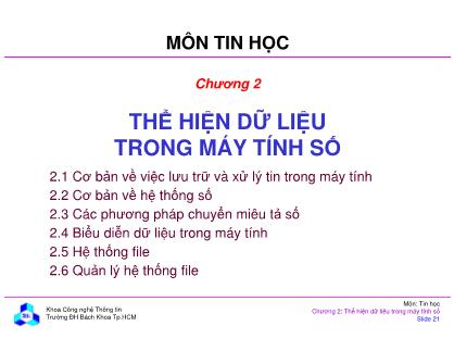 Bài giảng môn Tin học đại cương - Chương 2: Thể hiện dữ liệu trong máy tính số