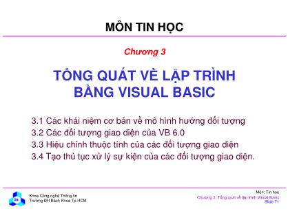 Bài giảng môn Tin học đại cương - Chương 2: Tổng quát về lập trình bằng Visual Basic