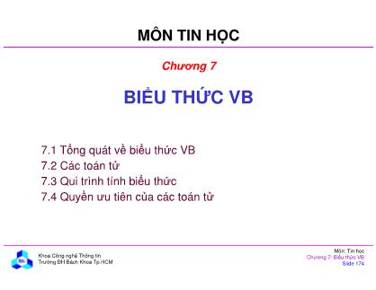 Bài giảng môn Tin học đại cương - Chương 7: Biểu thức VB