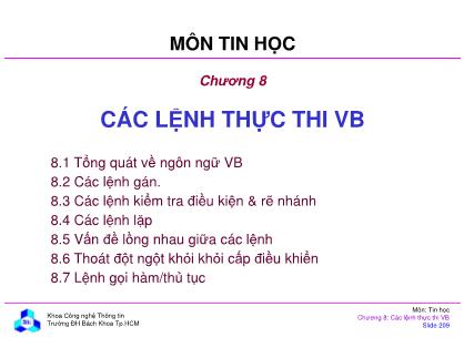 Bài giảng môn Tin học đại cương - Chương 8: Các lệnh thực thi VB