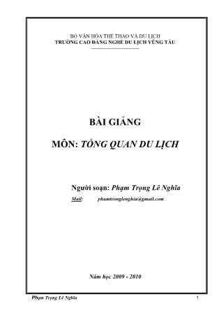 Bài giảng môn Tổng quan du lịch - Phạm Trọng Lê Nghĩa