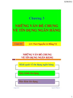 Bài giảng Nghiệp vụ ngân hàng thương mại - Chương 3: Những vấn đề chung về tín dụng ngân hàng - Th.S Nguyễn Lê Hồng Vỹ