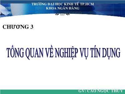 Bài giảng Nghiệp vụ ngân hàng thương mại - Chương 3: Tổng quan về nghiệp vụ tín dụng - Cao Ngọc Thủy