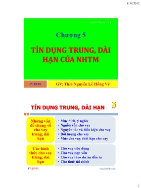 Bài giảng Nghiệp vụ ngân hàng thương mại - Chương 5: Tín dụng trung, dài hạn của NHTM - Th.S Nguyễn Lê Hồng Vỹ