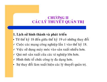 Bài giảng Nguyên lý Quản trị học - Chương II: Các lý thuyết quản trị