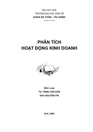 Bài giảng Phân tích hoạt động kinh doanh - TS. Trịnh Văn Sơn