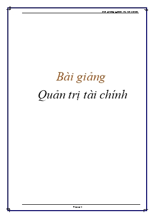 Bài giảng Quản trị tài chính