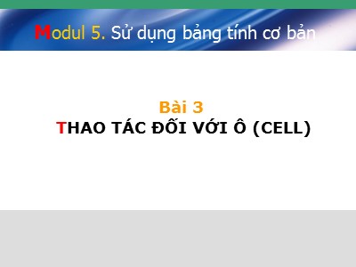 Bài giảng Sử dụng bảng tính cơ bản - Bài 3: Thao tác đối với ô (CELL)