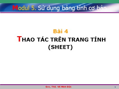 Bài giảng Sử dụng bảng tính cơ bản - Bài 4: Thao tác trên trang tính (Sheet)