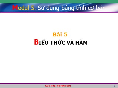 Bài giảng Sử dụng bảng tính cơ bản - Bài 5: Biểu thức và hàm