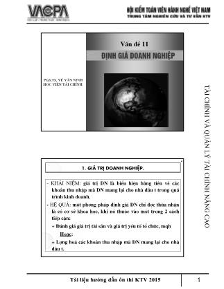 Bài giảng Tài chính và quản lý tài chính nâng cao - Vấn đề 11: Định giá doanh nghiệp - PGS.TS. Vũ Văn Ninh