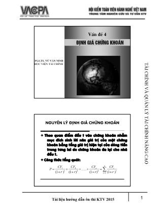 Bài giảng Tài chính và quản lý tài chính nâng cao - Vấn đề 4: Định giá chứng khoán - PGS.TS. Vũ Văn Ninh