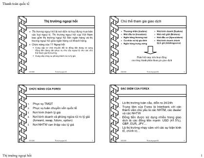 Bài giảng Thanh toán quốc tế - Chuyên đề: Thị trường ngoại hối