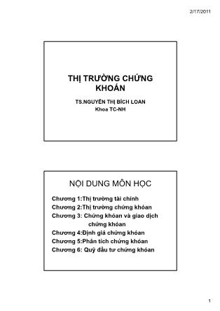 Bài giảng Thị trường chứng khoán - Chương 1: Thị trường tài chính - TS. Nguyễn Thị Bích Loan