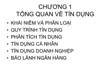 Bài giảng Tín dụng ngân hàng - Chương 1: Tổng quan về tín dụng